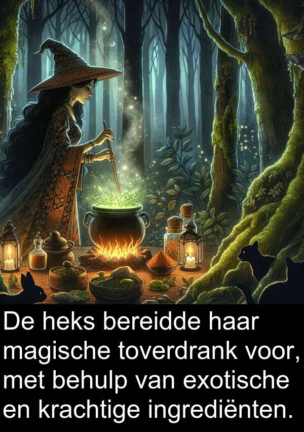 krachtige: De heks bereidde haar magische toverdrank voor, met behulp van exotische en krachtige ingrediënten.