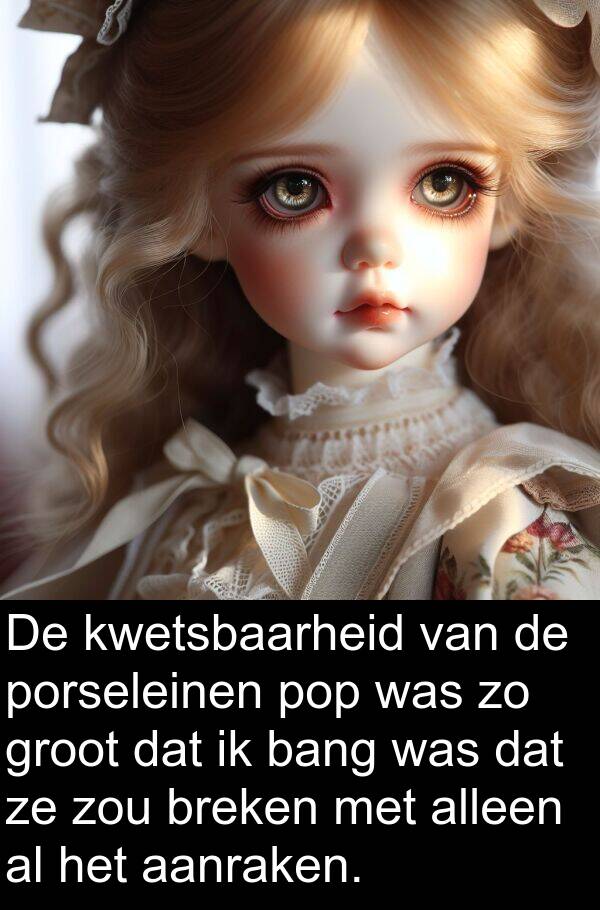 groot: De kwetsbaarheid van de porseleinen pop was zo groot dat ik bang was dat ze zou breken met alleen al het aanraken.