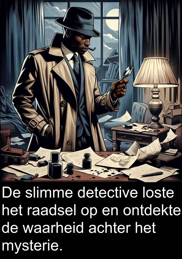 detective: De slimme detective loste het raadsel op en ontdekte de waarheid achter het mysterie.