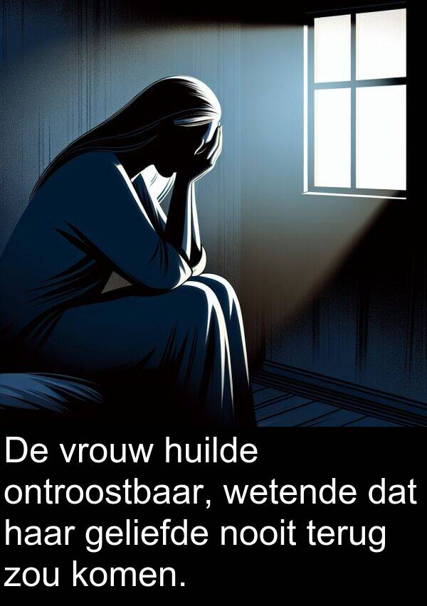 geliefde: De vrouw huilde ontroostbaar, wetende dat haar geliefde nooit terug zou komen.