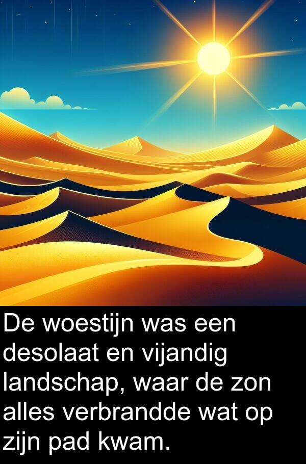 verbrandde: De woestijn was een desolaat en vijandig landschap, waar de zon alles verbrandde wat op zijn pad kwam.