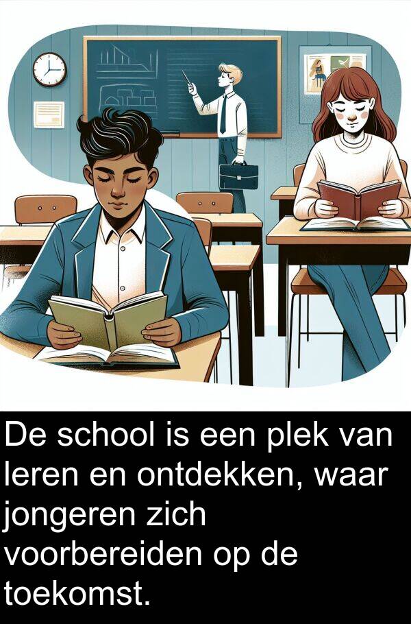 leren: De school is een plek van leren en ontdekken, waar jongeren zich voorbereiden op de toekomst.