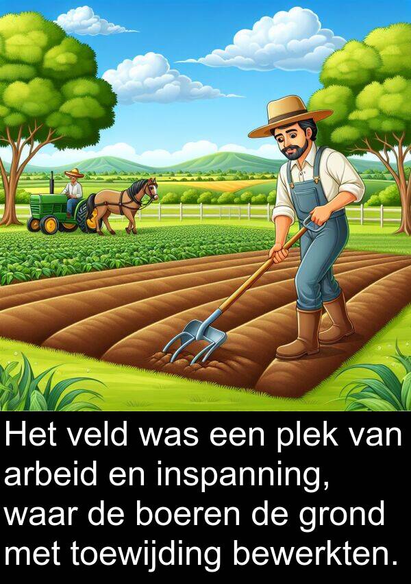 grond: Het veld was een plek van arbeid en inspanning, waar de boeren de grond met toewijding bewerkten.