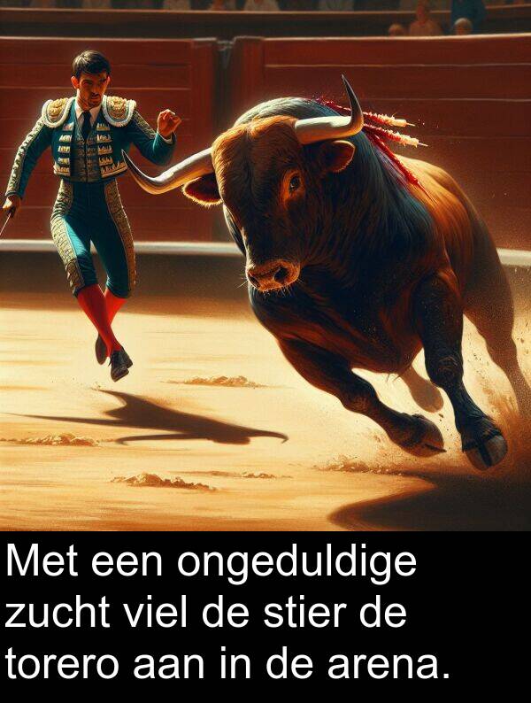 zucht: Met een ongeduldige zucht viel de stier de torero aan in de arena.