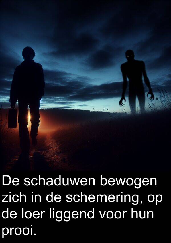 bewogen: De schaduwen bewogen zich in de schemering, op de loer liggend voor hun prooi.