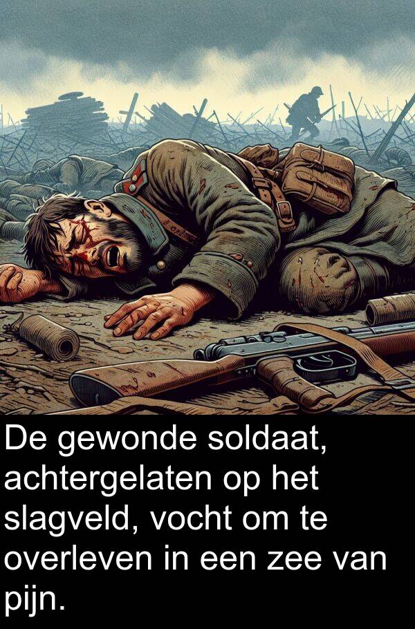 gewonde: De gewonde soldaat, achtergelaten op het slagveld, vocht om te overleven in een zee van pijn.