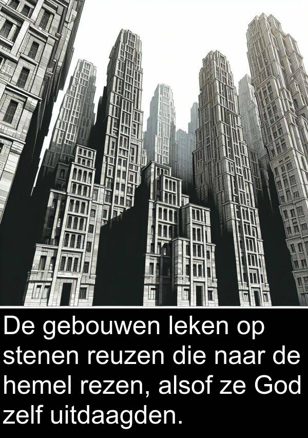 zelf: De gebouwen leken op stenen reuzen die naar de hemel rezen, alsof ze God zelf uitdaagden.