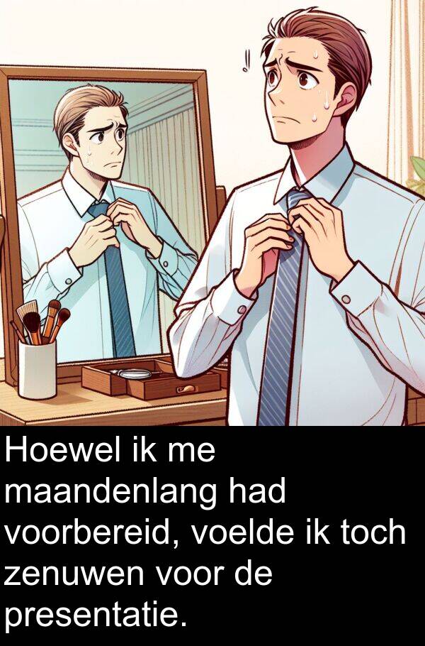 zenuwen: Hoewel ik me maandenlang had voorbereid, voelde ik toch zenuwen voor de presentatie.