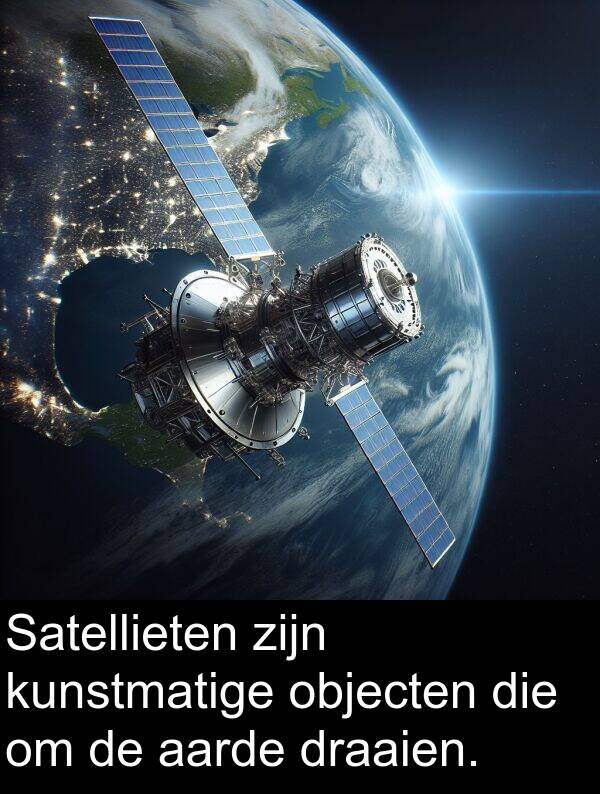 draaien: Satellieten zijn kunstmatige objecten die om de aarde draaien.