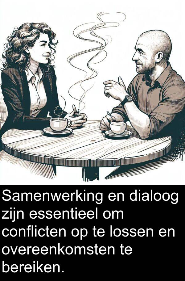 dialoog: Samenwerking en dialoog zijn essentieel om conflicten op te lossen en overeenkomsten te bereiken.