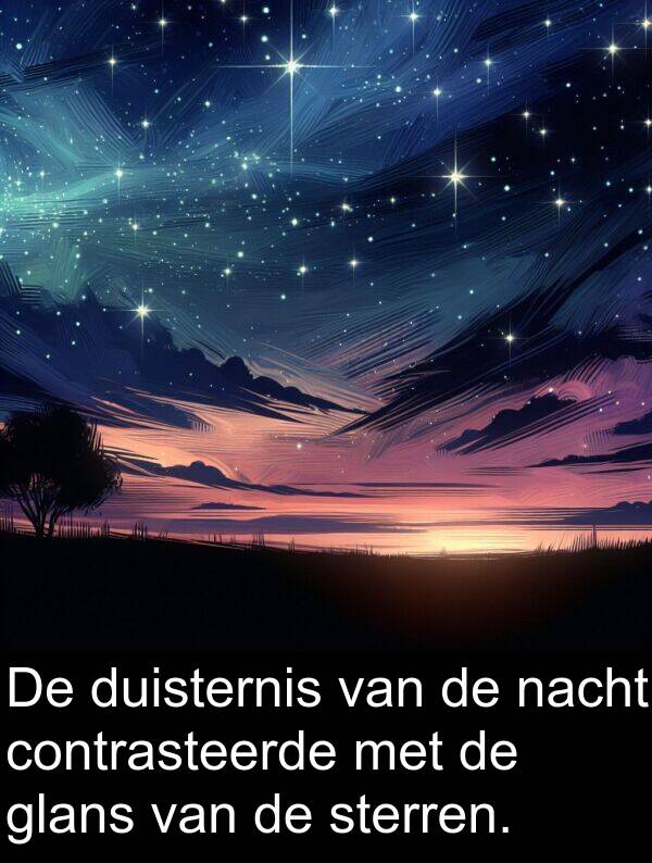 glans: De duisternis van de nacht contrasteerde met de glans van de sterren.
