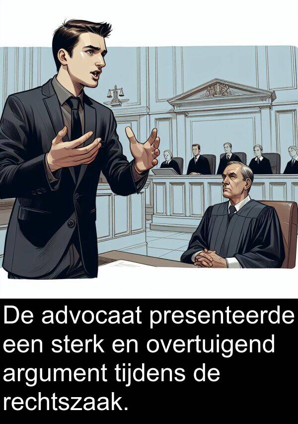 sterk: De advocaat presenteerde een sterk en overtuigend argument tijdens de rechtszaak.