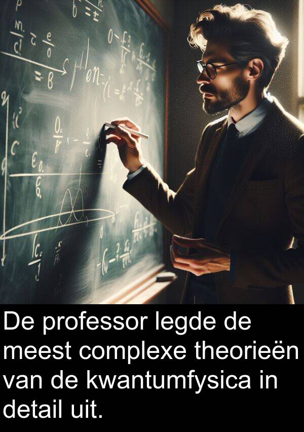 legde: De professor legde de meest complexe theorieën van de kwantumfysica in detail uit.