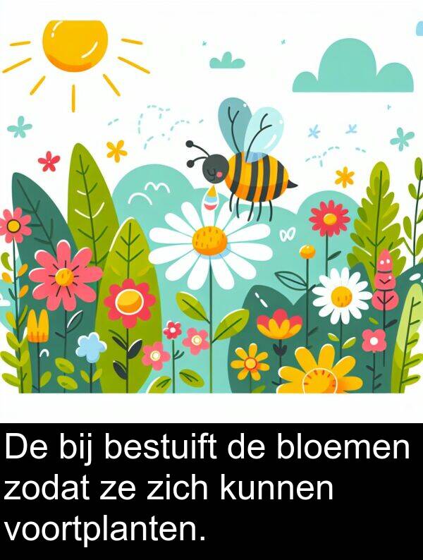 zich: De bij bestuift de bloemen zodat ze zich kunnen voortplanten.