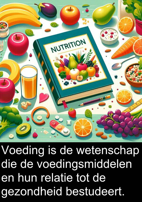 gezondheid: Voeding is de wetenschap die de voedingsmiddelen en hun relatie tot de gezondheid bestudeert.
