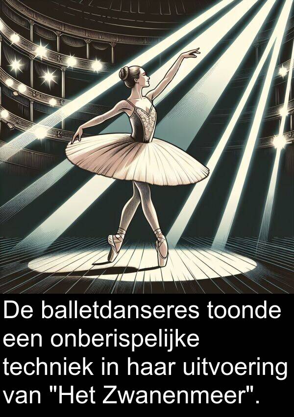 balletdanseres: De balletdanseres toonde een onberispelijke techniek in haar uitvoering van "Het Zwanenmeer".