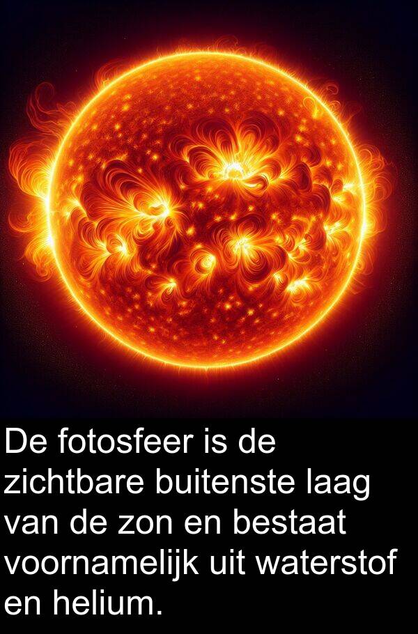 fotosfeer: De fotosfeer is de zichtbare buitenste laag van de zon en bestaat voornamelijk uit waterstof en helium.