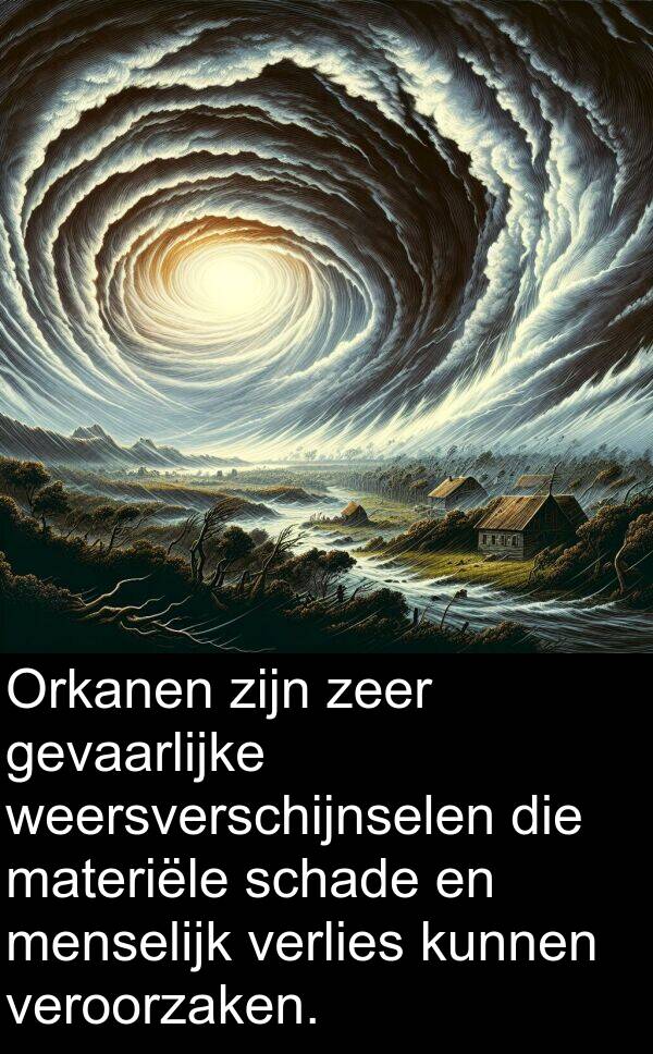 gevaarlijke: Orkanen zijn zeer gevaarlijke weersverschijnselen die materiële schade en menselijk verlies kunnen veroorzaken.