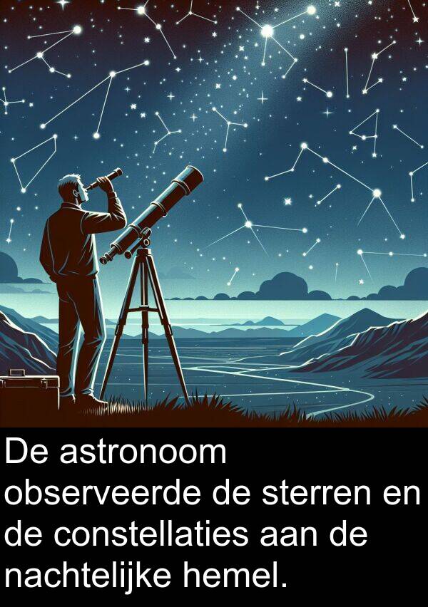sterren: De astronoom observeerde de sterren en de constellaties aan de nachtelijke hemel.