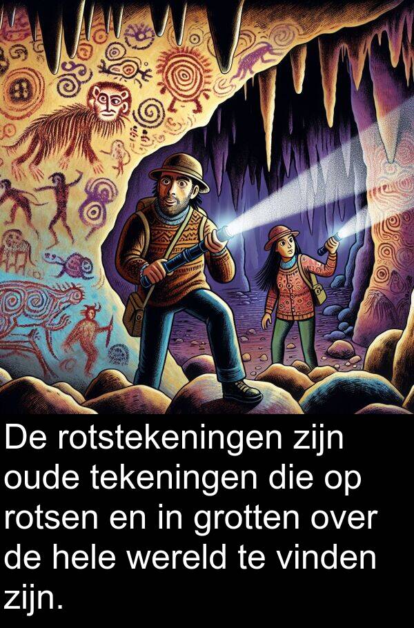 grotten: De rotstekeningen zijn oude tekeningen die op rotsen en in grotten over de hele wereld te vinden zijn.
