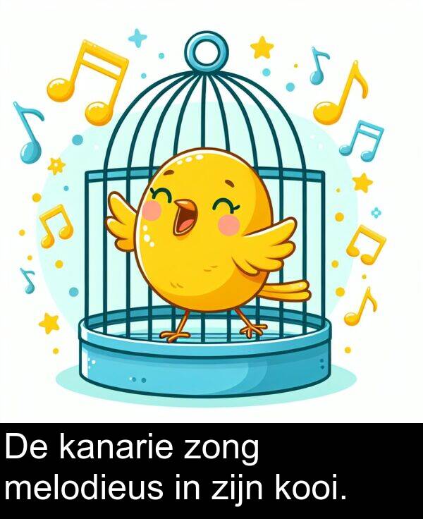 zong: De kanarie zong melodieus in zijn kooi.