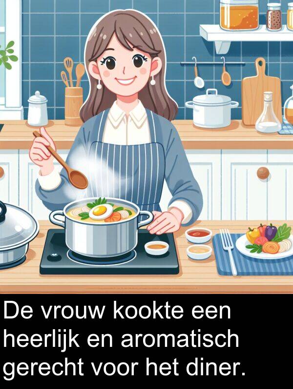 vrouw: De vrouw kookte een heerlijk en aromatisch gerecht voor het diner.