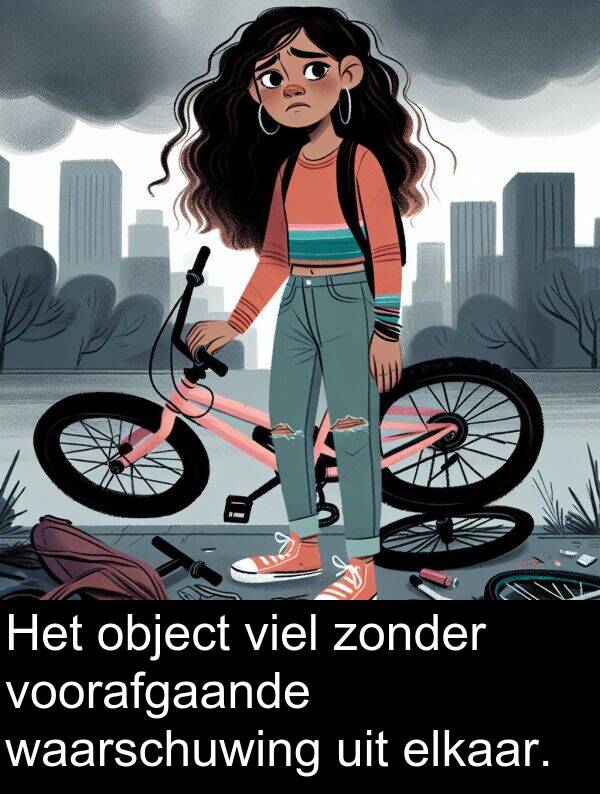 voorafgaande: Het object viel zonder voorafgaande waarschuwing uit elkaar.