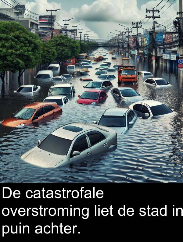 stad: De catastrofale overstroming liet de stad in puin achter.