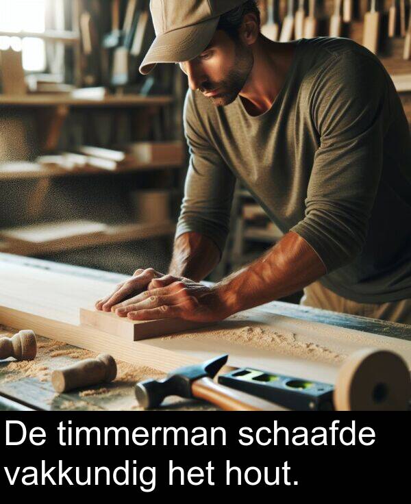 schaafde: De timmerman schaafde vakkundig het hout.