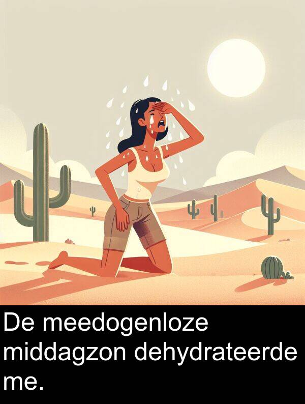 dehydrateerde: De meedogenloze middagzon dehydrateerde me.