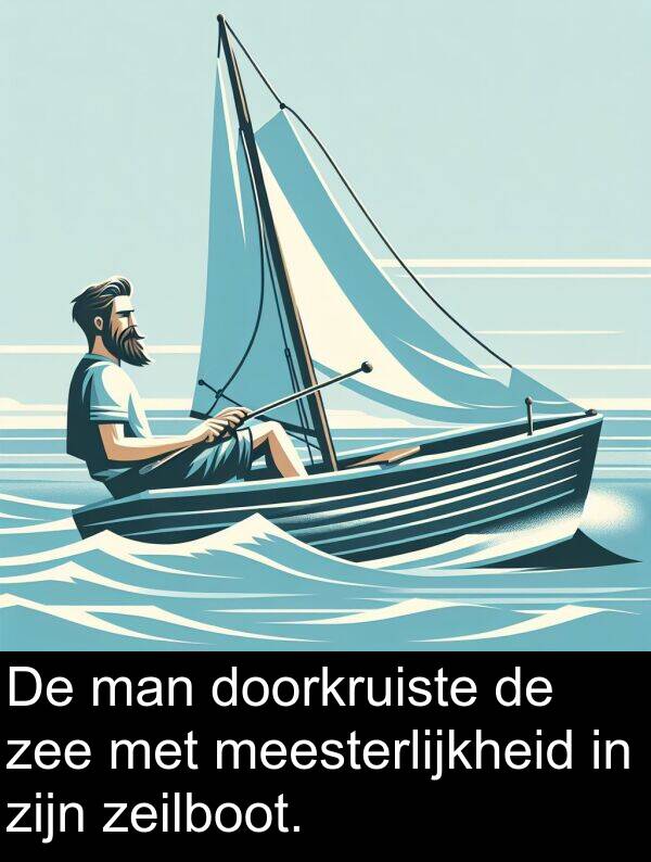 doorkruiste: De man doorkruiste de zee met meesterlijkheid in zijn zeilboot.