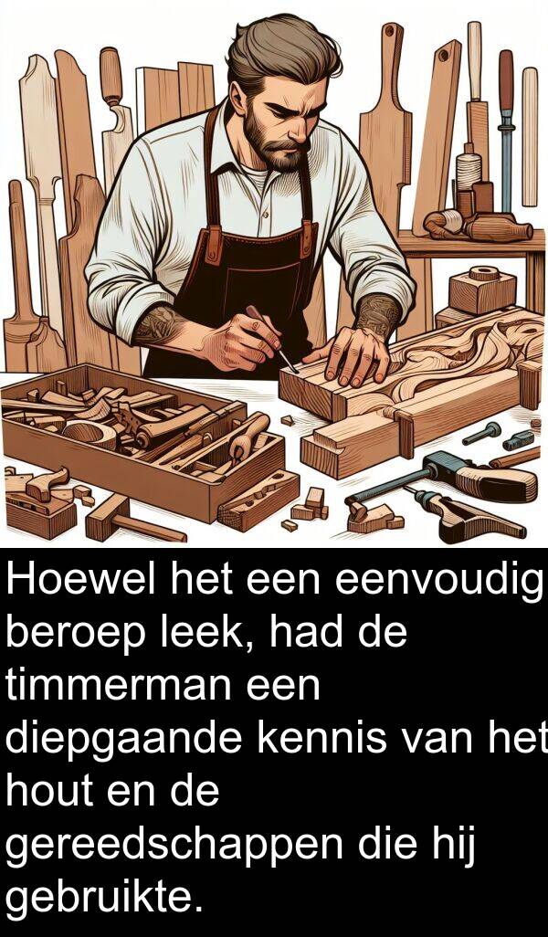 beroep: Hoewel het een eenvoudig beroep leek, had de timmerman een diepgaande kennis van het hout en de gereedschappen die hij gebruikte.