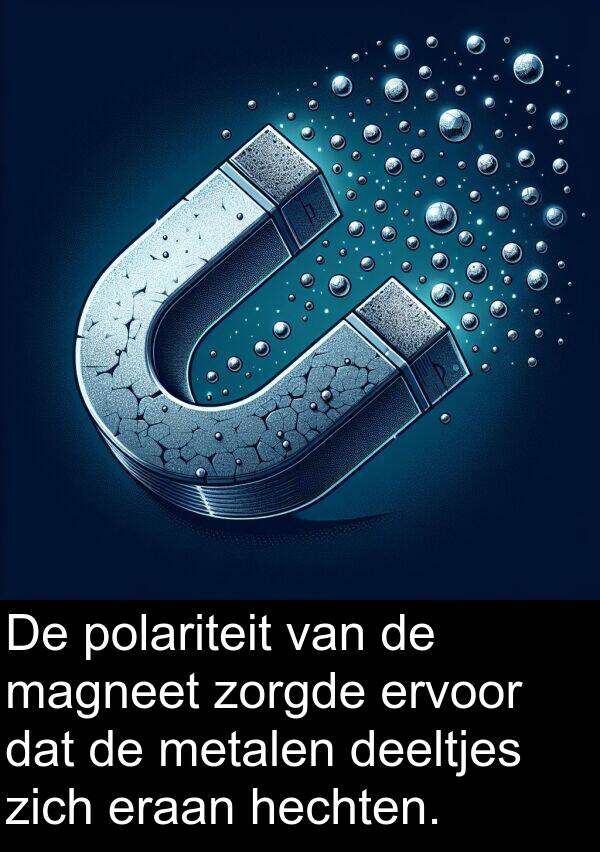 metalen: De polariteit van de magneet zorgde ervoor dat de metalen deeltjes zich eraan hechten.