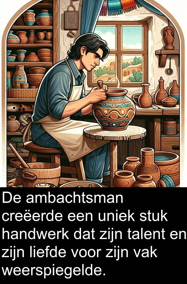 liefde: De ambachtsman creëerde een uniek stuk handwerk dat zijn talent en zijn liefde voor zijn vak weerspiegelde.