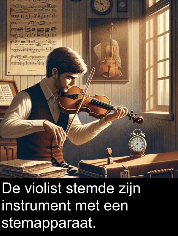 stemapparaat: De violist stemde zijn instrument met een stemapparaat.