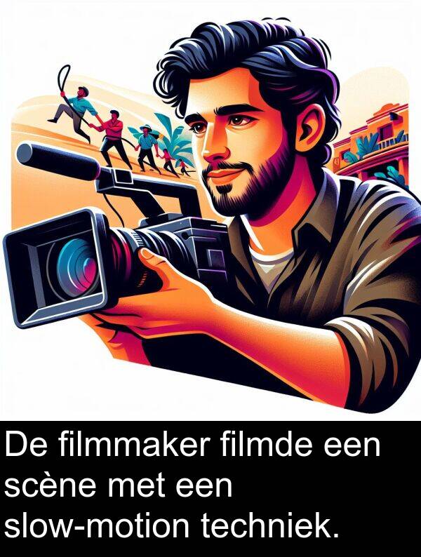 filmmaker: De filmmaker filmde een scène met een slow-motion techniek.