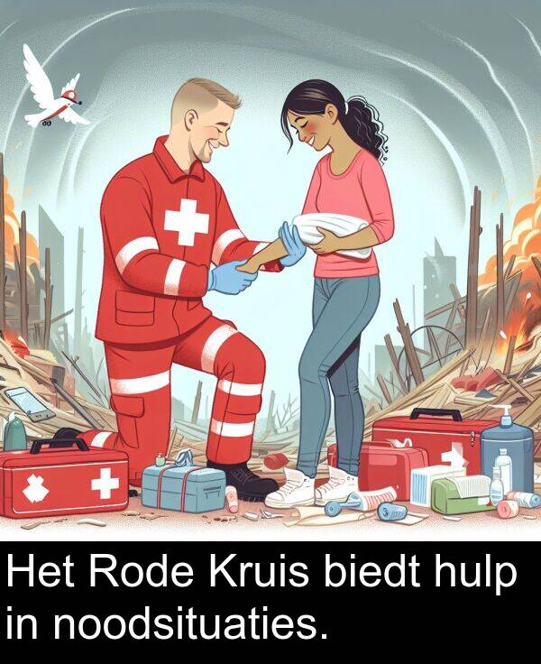 biedt: Het Rode Kruis biedt hulp in noodsituaties.
