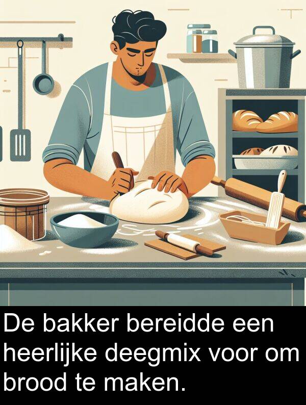 deegmix: De bakker bereidde een heerlijke deegmix voor om brood te maken.
