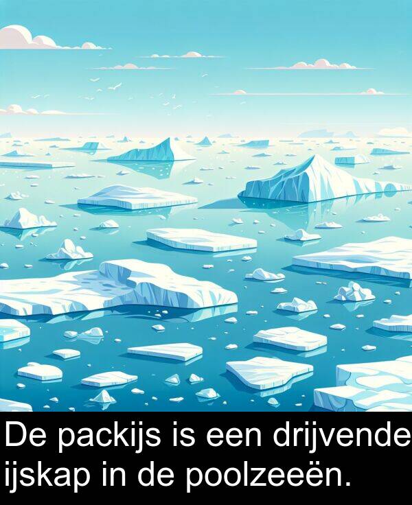 drijvende: De packijs is een drijvende ijskap in de poolzeeën.