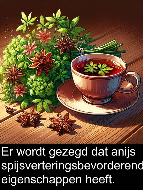 gezegd: Er wordt gezegd dat anijs spijsverteringsbevorderende eigenschappen heeft.