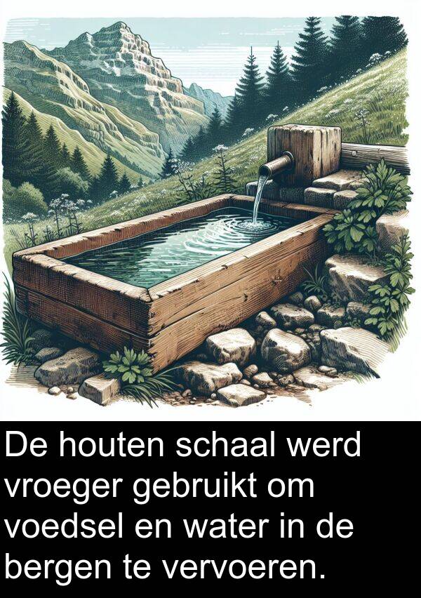 schaal: De houten schaal werd vroeger gebruikt om voedsel en water in de bergen te vervoeren.