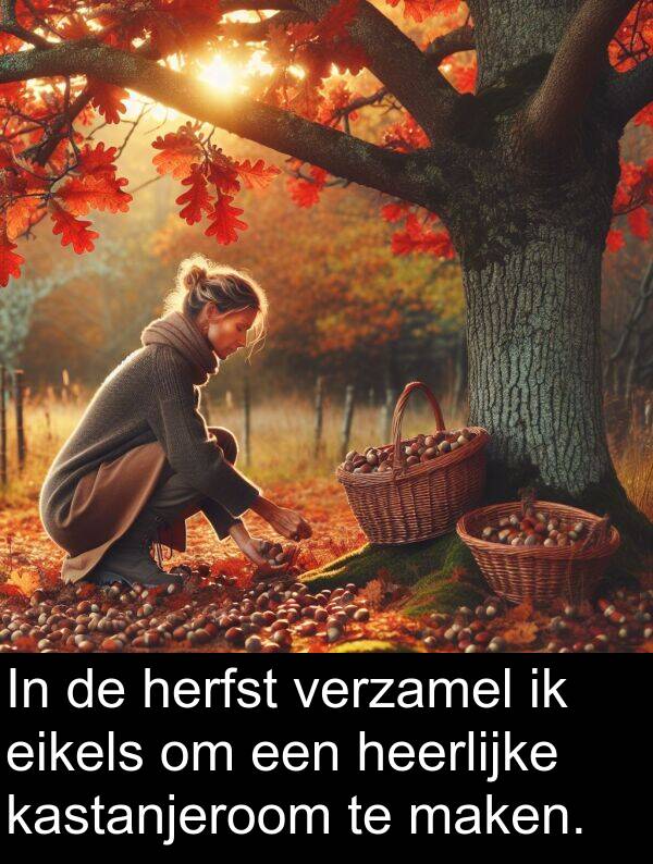 kastanjeroom: In de herfst verzamel ik eikels om een heerlijke kastanjeroom te maken.