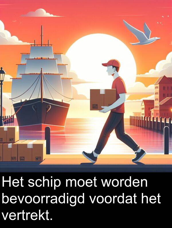moet: Het schip moet worden bevoorradigd voordat het vertrekt.
