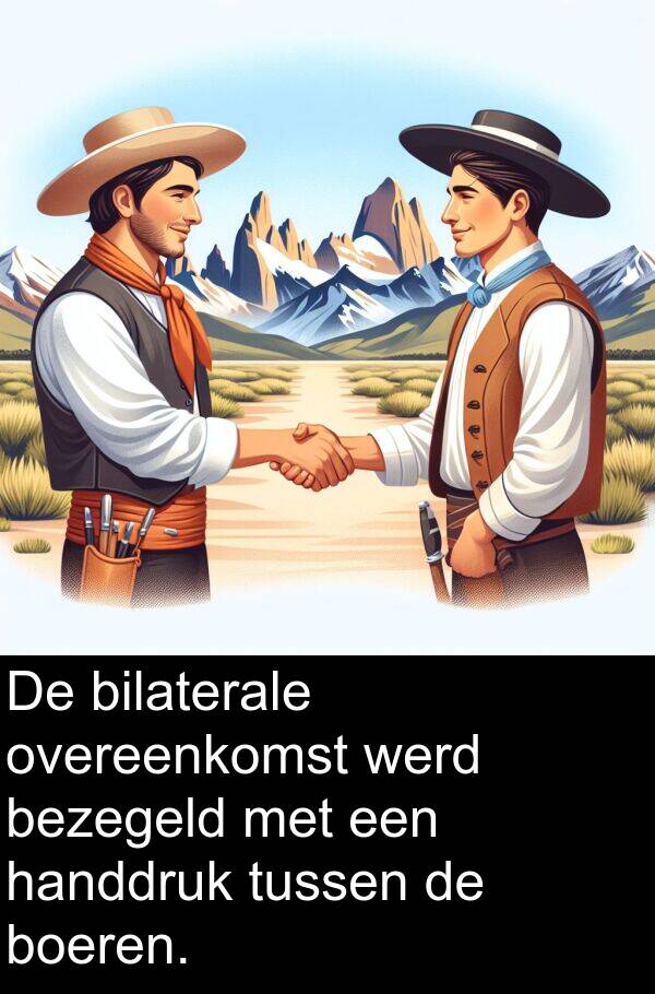 handdruk: De bilaterale overeenkomst werd bezegeld met een handdruk tussen de boeren.
