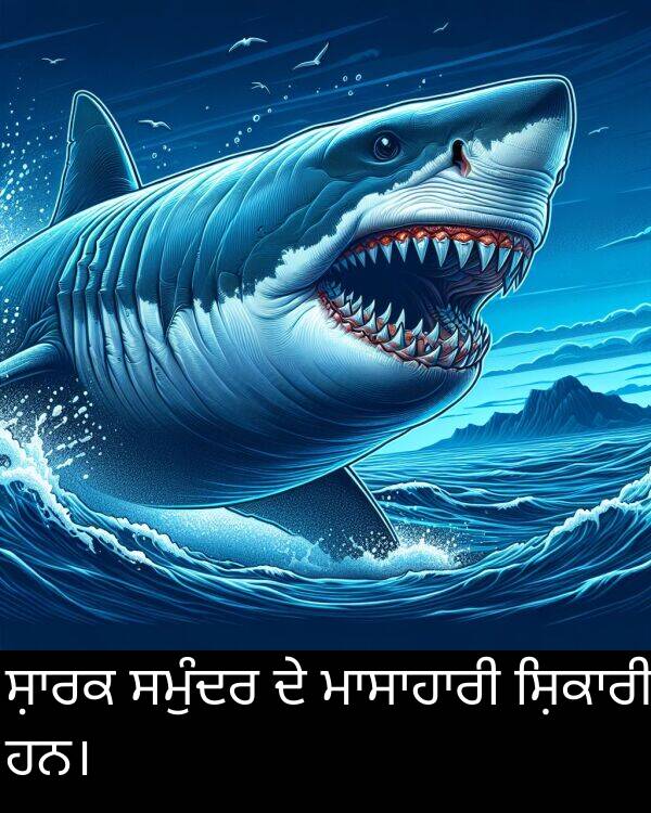 ਸਮੁੰਦਰ: ਸ਼ਾਰਕ ਸਮੁੰਦਰ ਦੇ ਮਾਸਾਹਾਰੀ ਸ਼ਿਕਾਰੀ ਹਨ।