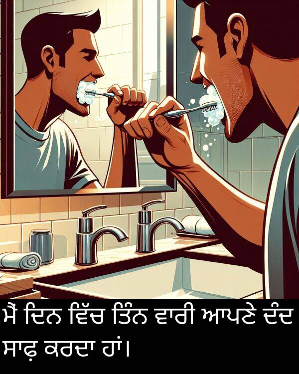 ਤਿੰਨ: ਮੈਂ ਦਿਨ ਵਿੱਚ ਤਿੰਨ ਵਾਰੀ ਆਪਣੇ ਦੰਦ ਸਾਫ਼ ਕਰਦਾ ਹਾਂ।
