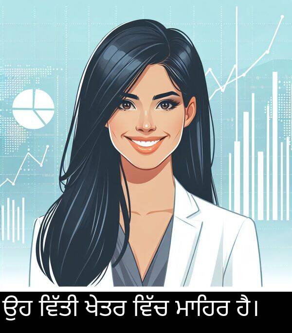 ਖੇਤਰ: ਉਹ ਵਿੱਤੀ ਖੇਤਰ ਵਿੱਚ ਮਾਹਿਰ ਹੈ।