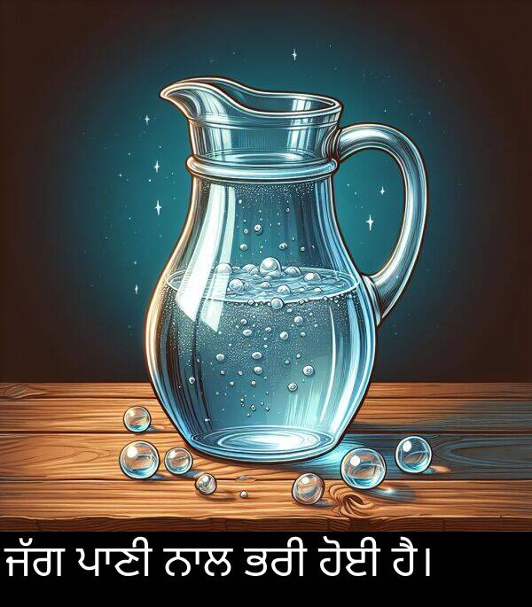 ਹੋਈ: ਜੱਗ ਪਾਣੀ ਨਾਲ ਭਰੀ ਹੋਈ ਹੈ।