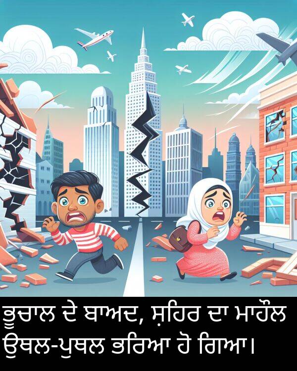 ਭਰਿਆ: ਭੂਚਾਲ ਦੇ ਬਾਅਦ, ਸ਼ਹਿਰ ਦਾ ਮਾਹੌਲ ਉਥਲ-ਪੁਥਲ ਭਰਿਆ ਹੋ ਗਿਆ।