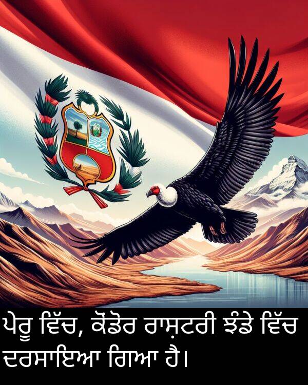 ਪੇਰੂ: ਪੇਰੂ ਵਿੱਚ, ਕੋਂਡੋਰ ਰਾਸ਼ਟਰੀ ਝੰਡੇ ਵਿੱਚ ਦਰਸਾਇਆ ਗਿਆ ਹੈ।